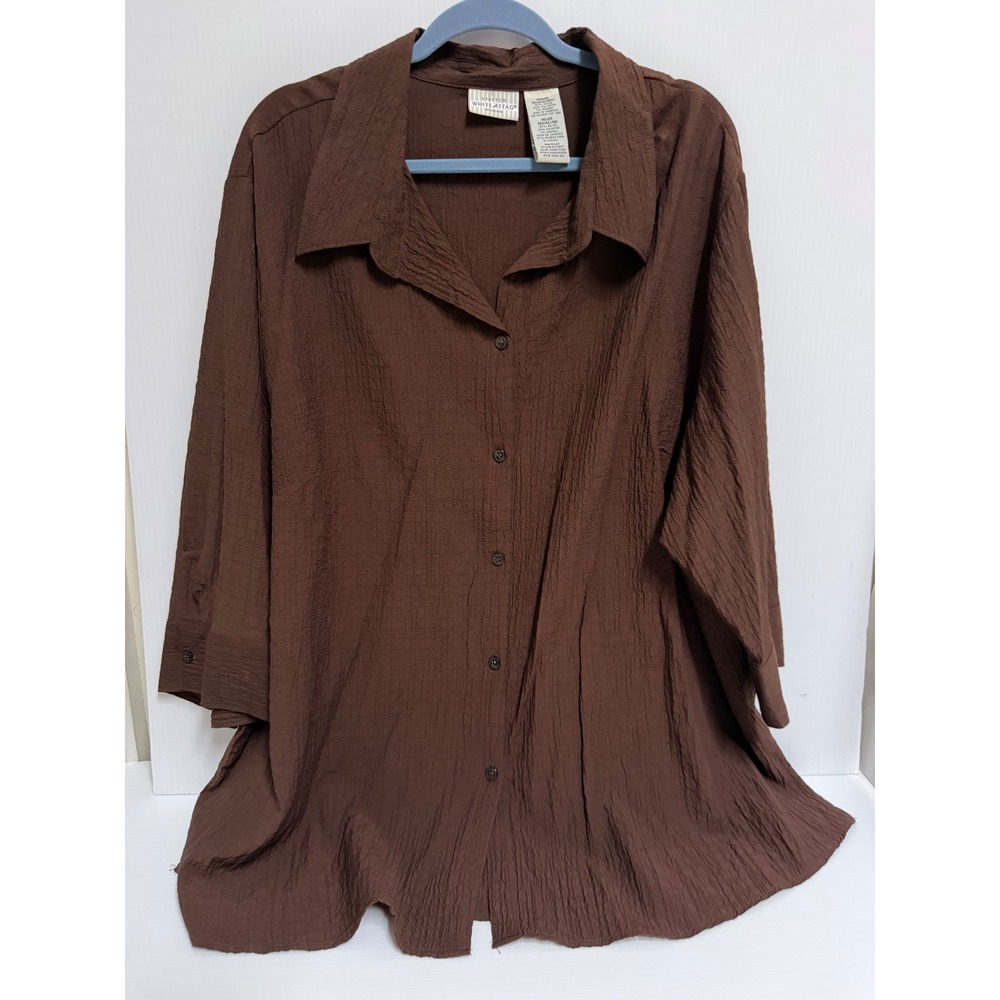 White Stag Woman Brown Crinkle Button Blouse 4X Warm Fudge W5735117